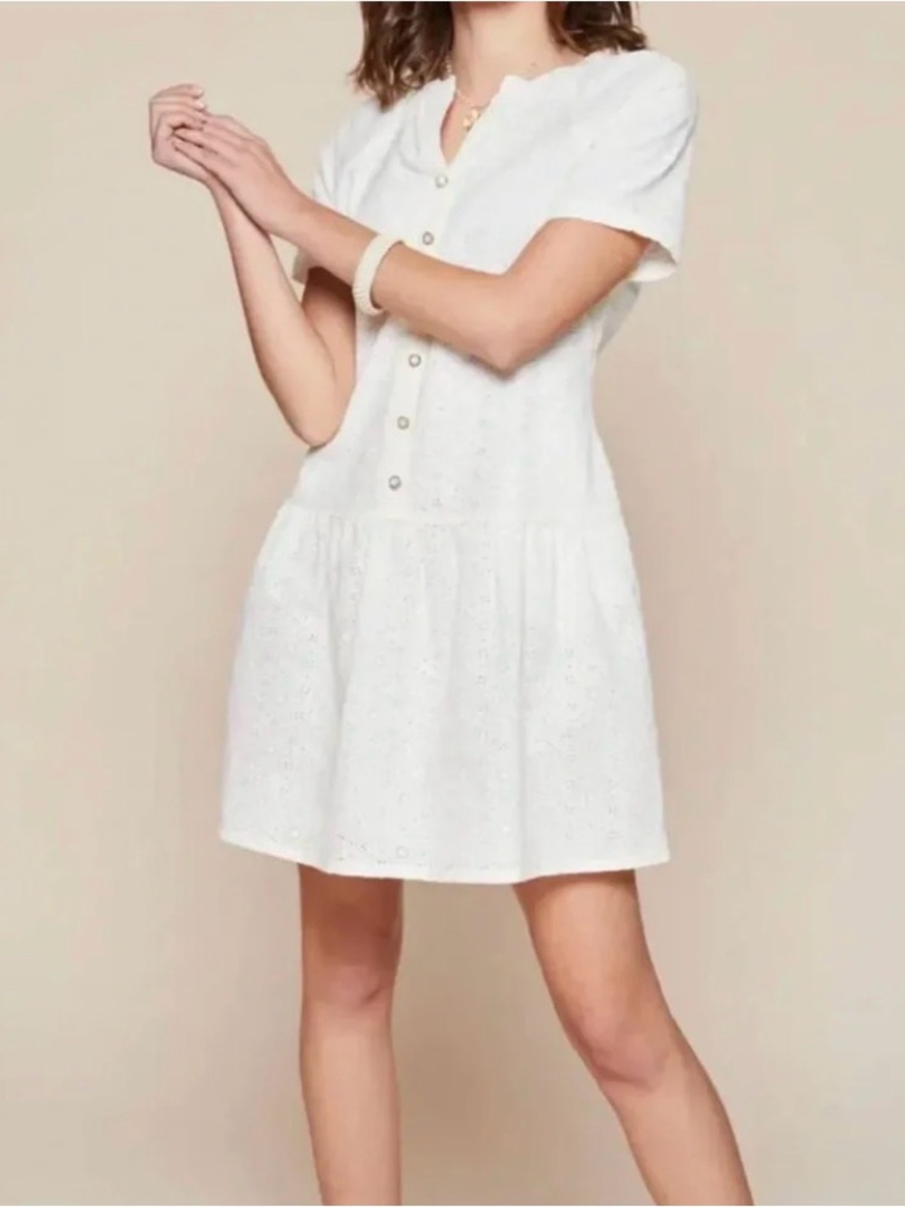 Spartina 449 Ivory  Eyelet Button-Front Mini Dress
